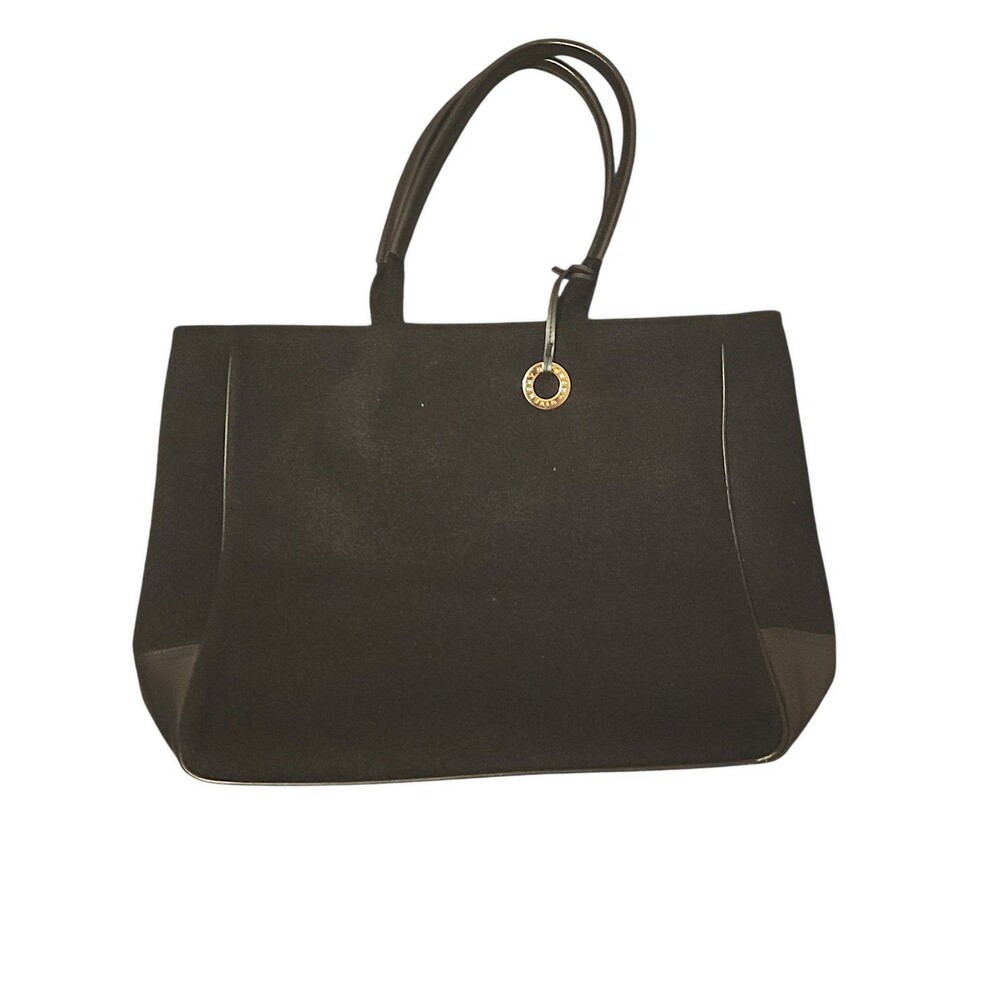 Givenchy Parfums Large Black Wool & Faux Leather Tote Bag Red Lining